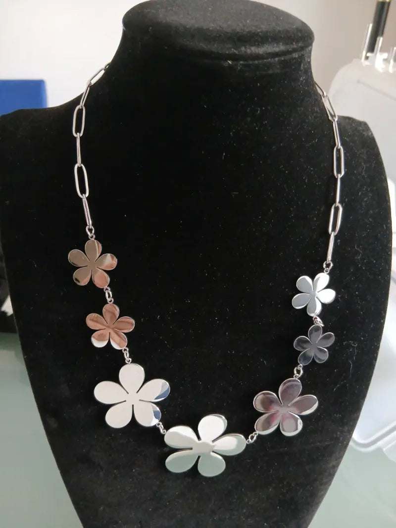 Collar Acero Plata Flor