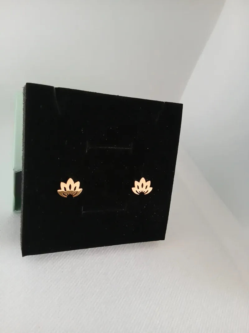 Pendientes Acero Dorado Flor Loto
