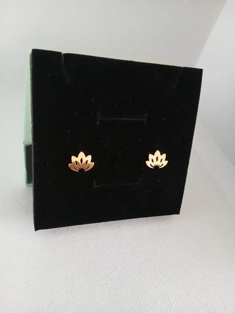 Pendientes Acero Dorado Flor Loto