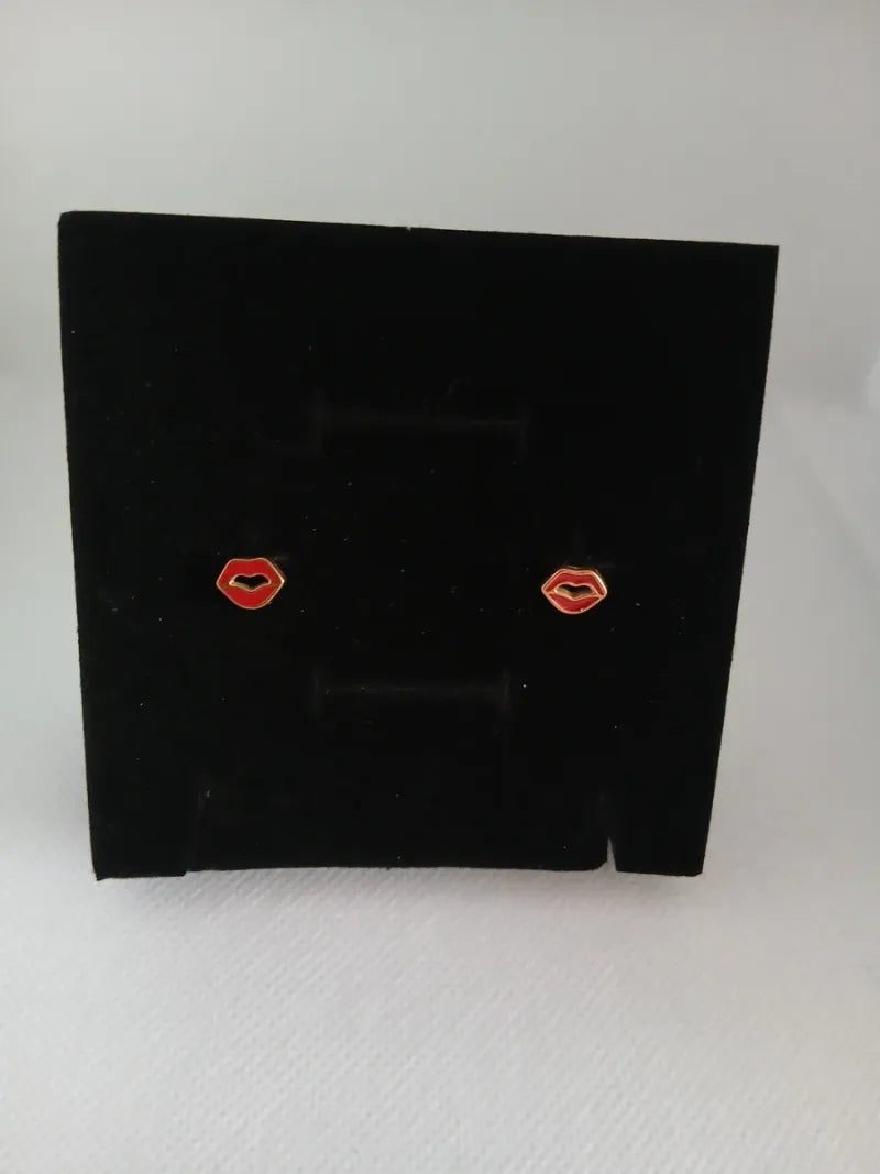 Aretes Boca Acero Dorado y Rojo