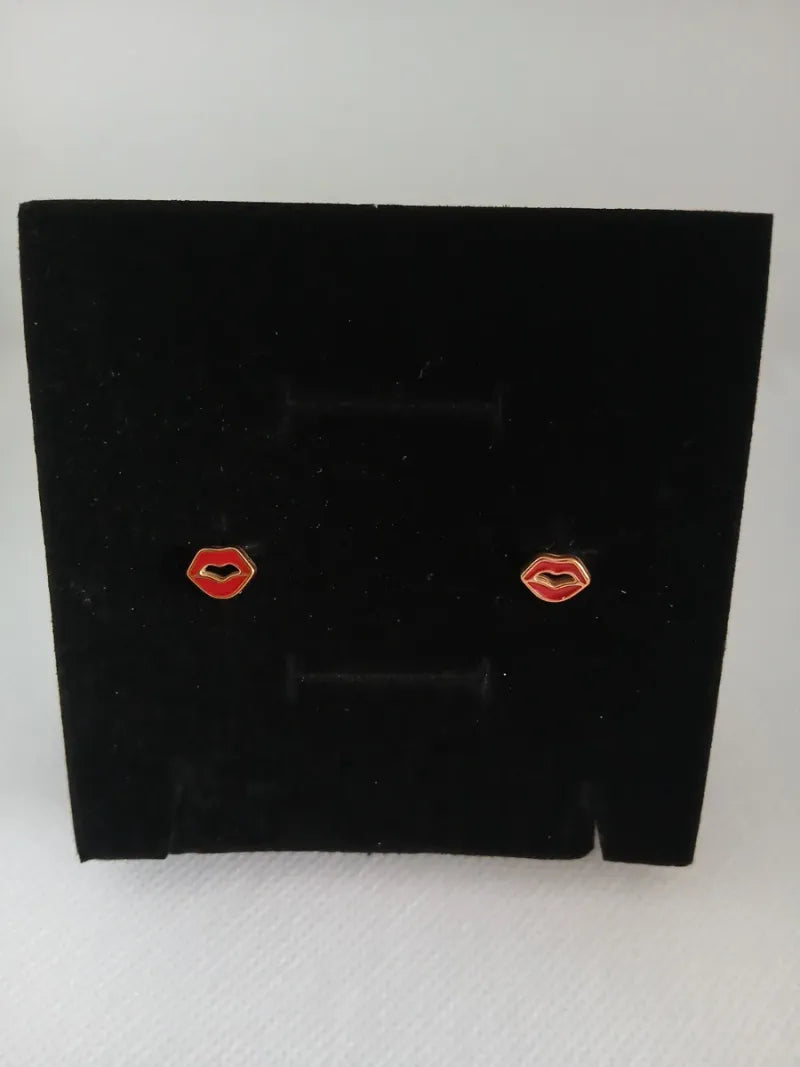 Aretes Boca Acero Dorado y Rojo