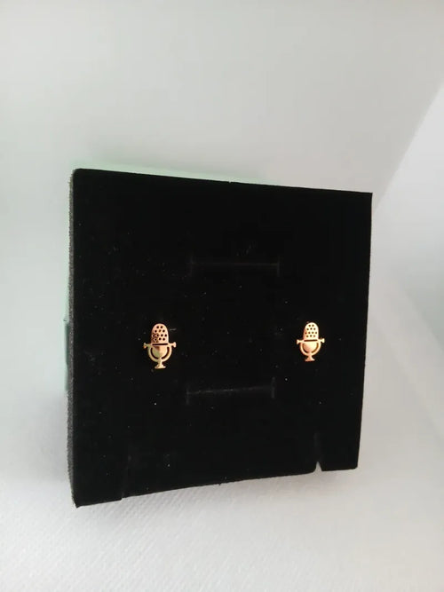 Aretes Micrófono Acero Dorado