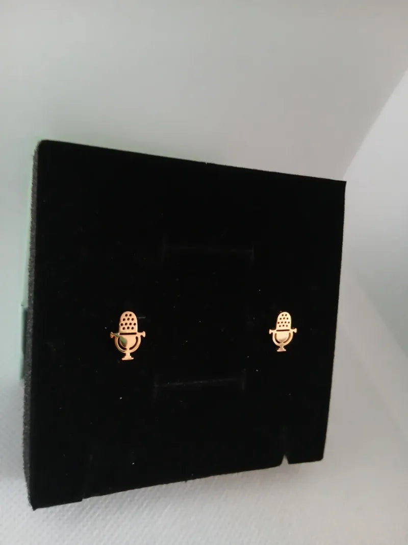 Aretes Micrófono Acero Dorado