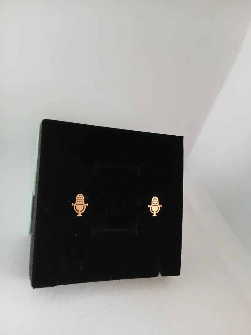 Aretes Micrófono Acero Dorado