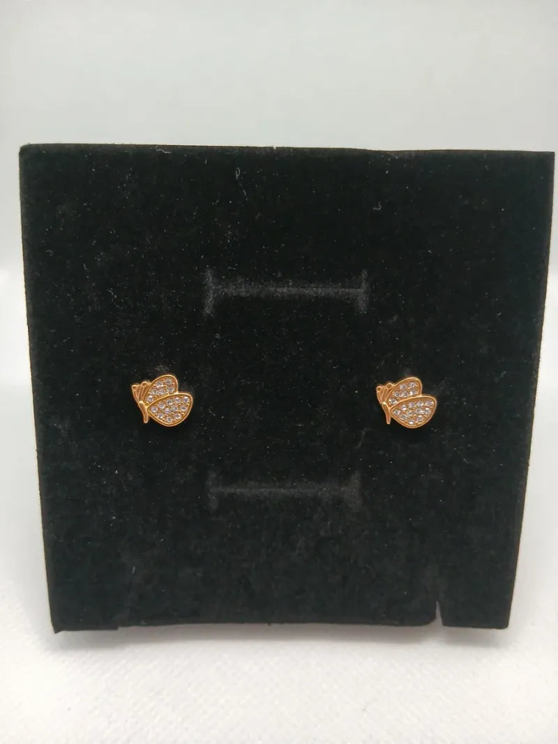 Aretes Mariposa Brillantes Acero Dorado