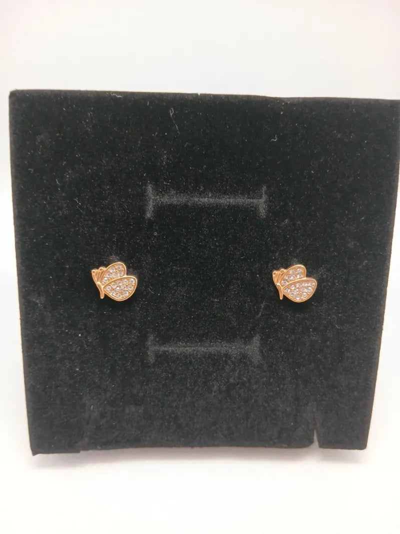 Aretes Mariposa Brillantes Acero Dorado