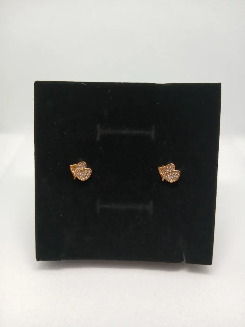 Aretes Mariposa Brillantes Acero Dorado