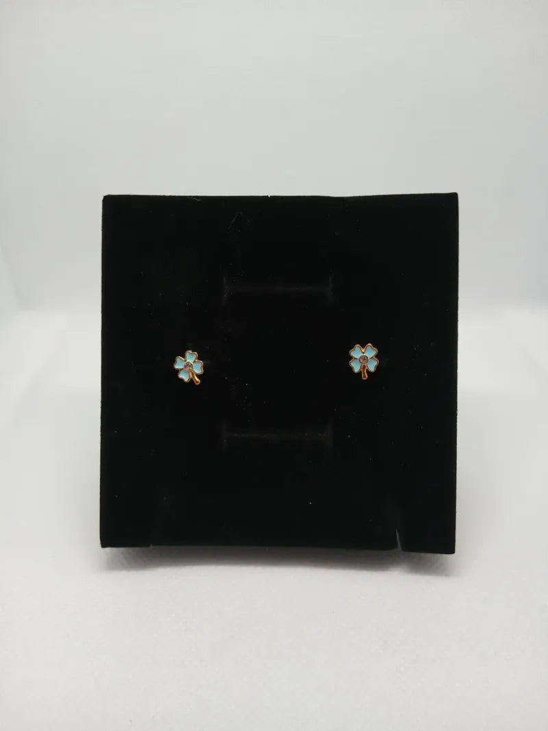 Aretes Trébol Azul Acero Dorado