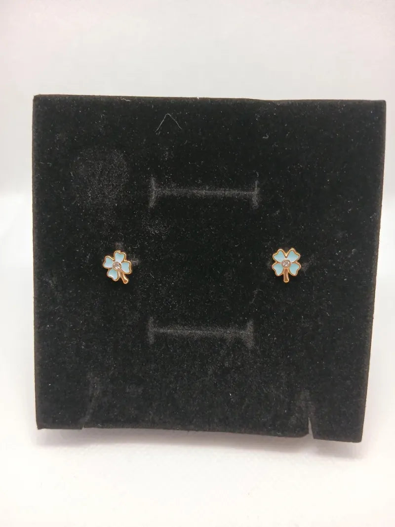 Aretes Trébol Azul Acero Dorado