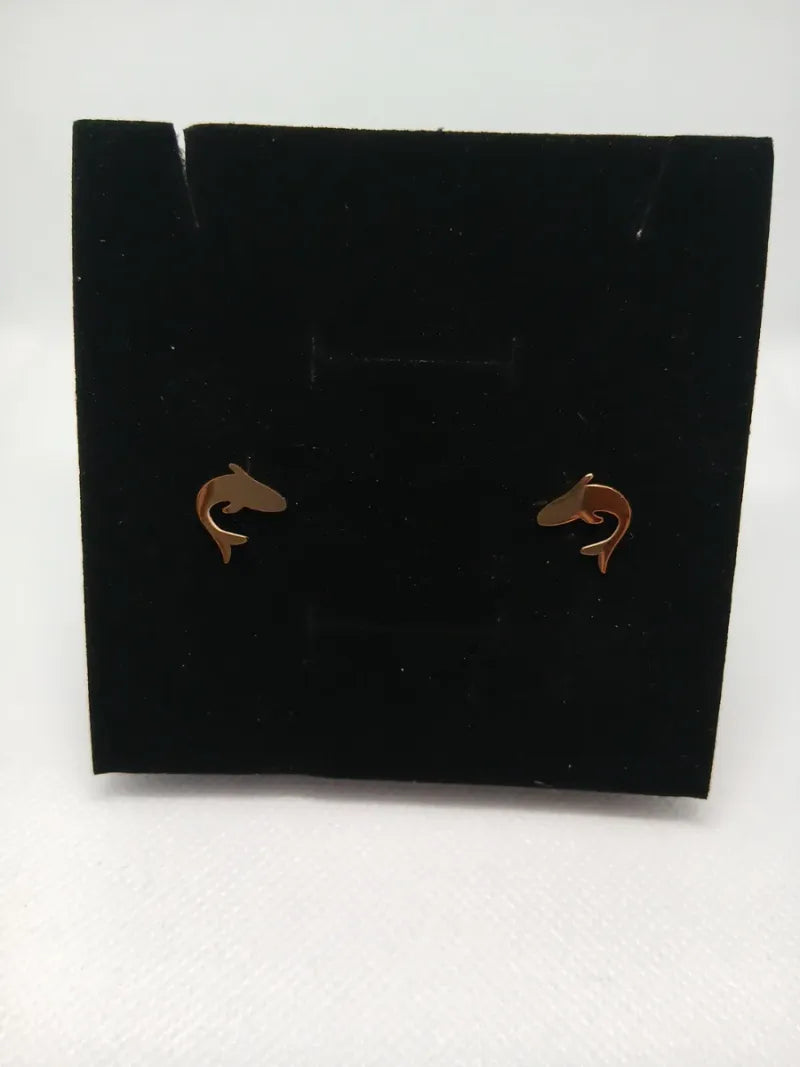 Aretes de Delfín en Acero Dorado
