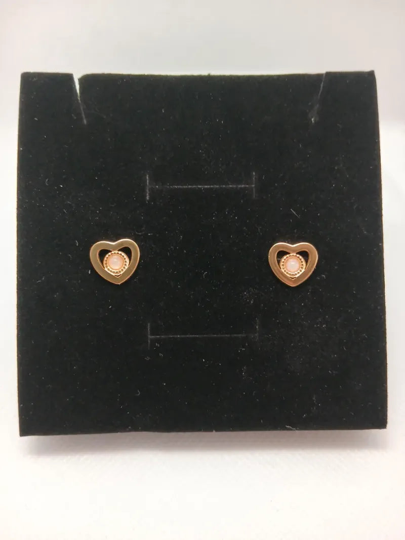 Aretes Corazón con Piedra Rosa Acero Dorado
