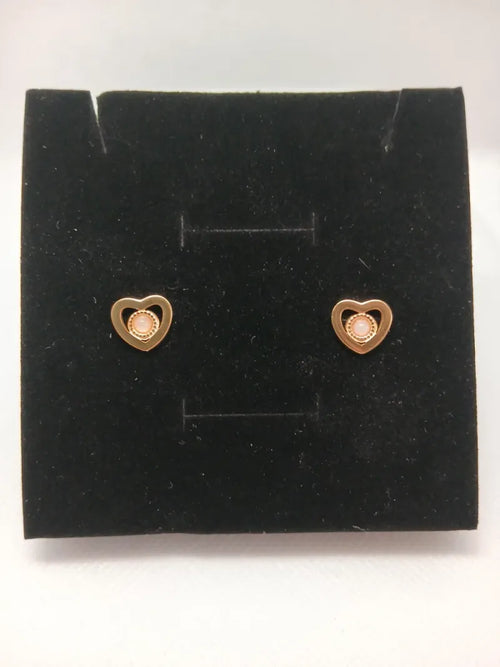 Aretes Corazón con Piedra Rosa Acero Dorado