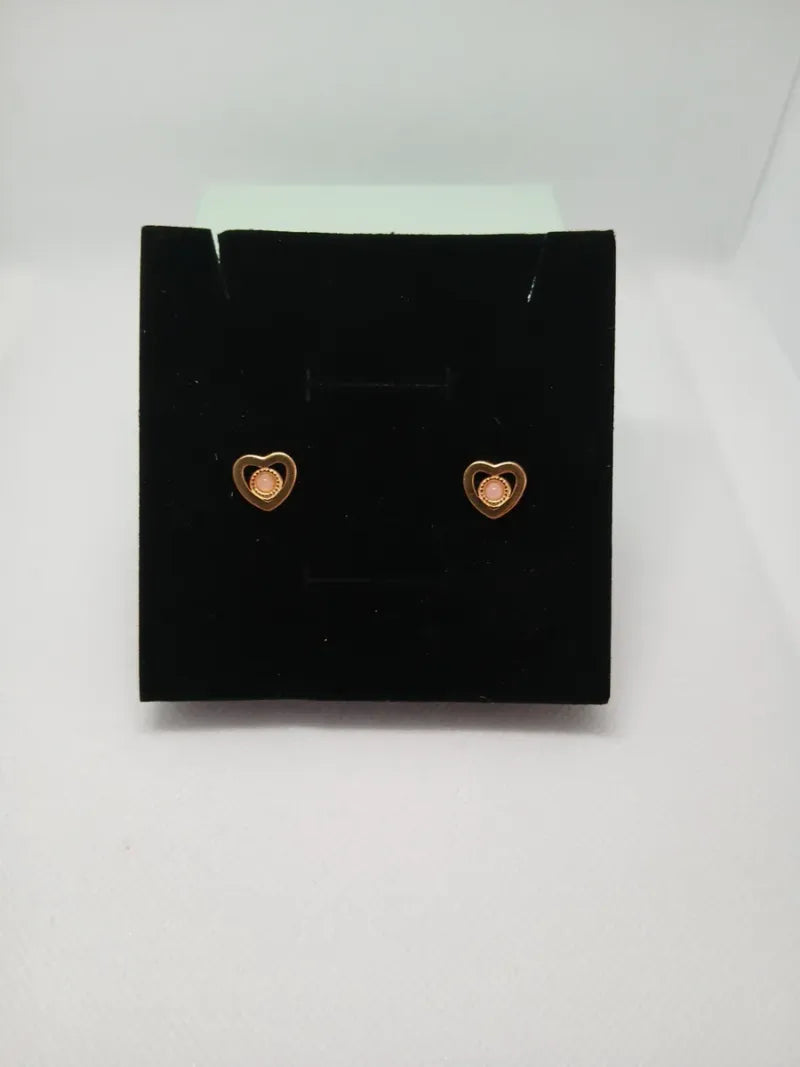 Aretes Corazón con Piedra Rosa Acero Dorado