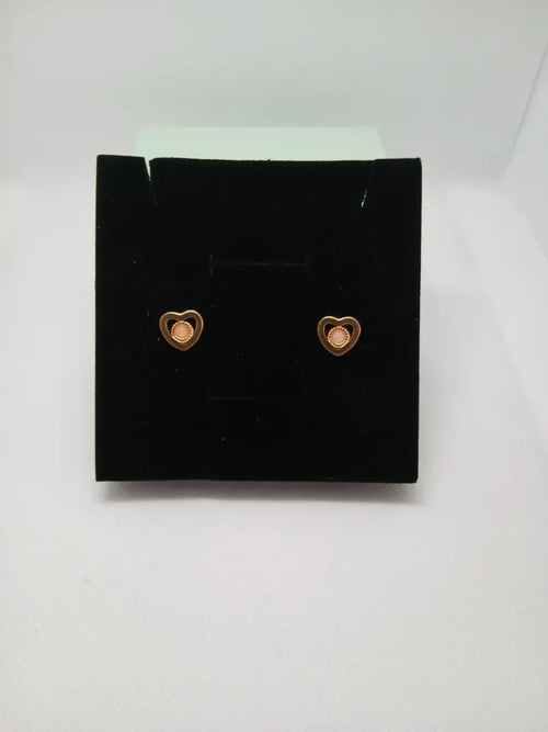 Aretes Corazón con Piedra Rosa Acero Dorado