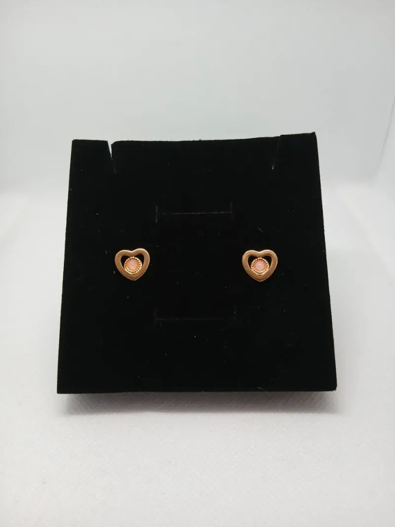 Aretes Corazón con Piedra Rosa Acero Dorado