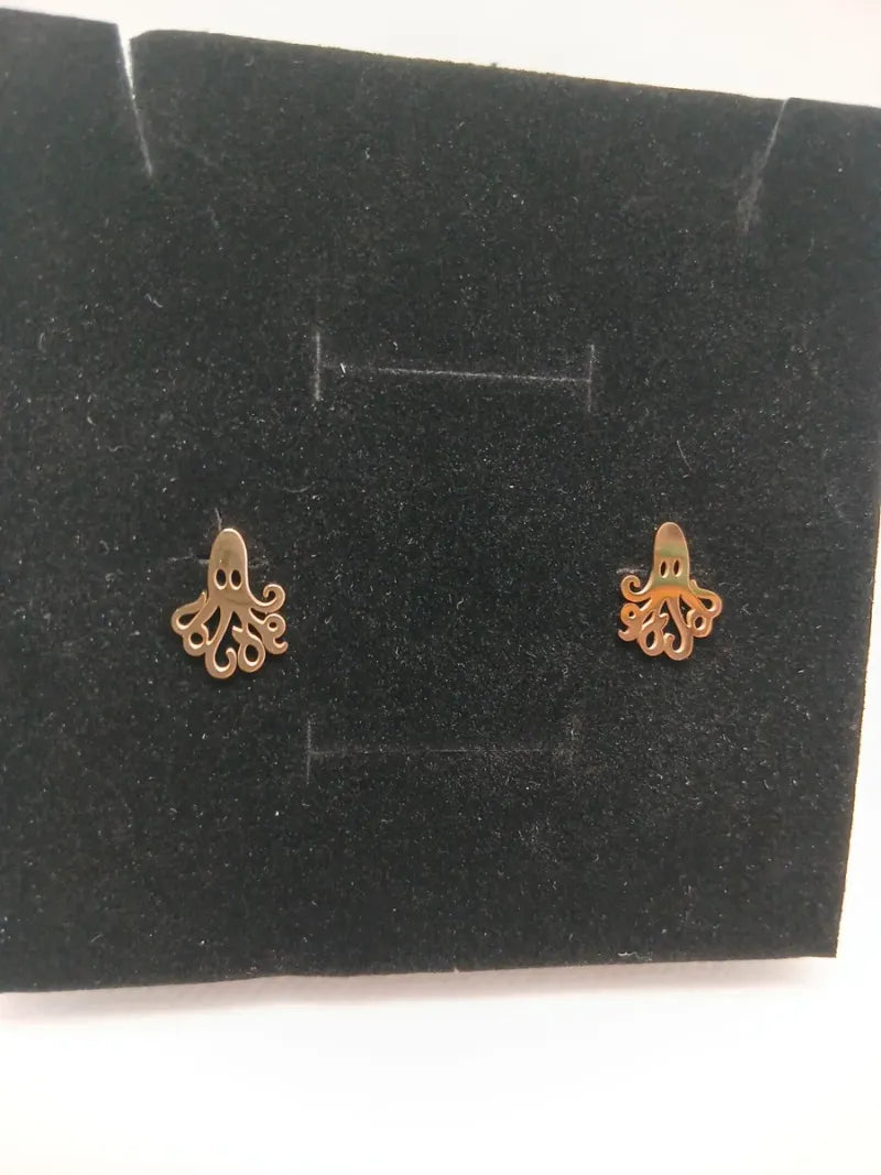 Aretes Pulpo Acero Dorado