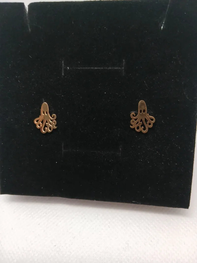 Aretes Pulpo Acero Dorado