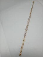 Pulsera Acero Dorado Piedra Rosada