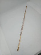 Pulsera Acero Dorado Piedra Rosada