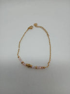 Pulsera Acero Dorado Piedras Rosadas