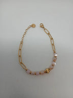 Pulsera Acero Dorado con Piedras Rosas
