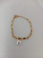 Pulsera Acero Dorado Corazón Piedra Rosada