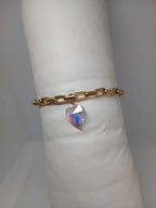Pulsera Acero Dorado Corazón Piedra Rosada