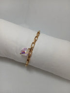 Pulsera Acero Dorado Corazón Piedra Rosada