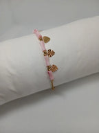 Pulsera Acero Corazones y Piedras Rosadas