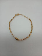 Pulsera Acero Dorado con Piedras Rosadas