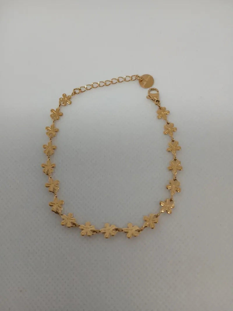 Pulsera Acero Dorado Flores