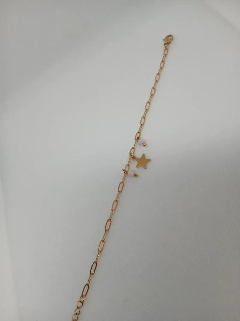 Pulsera Acero Dorado con Detalles Rosas