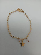 Pulsera Acero Dorado con Detalles Rosas