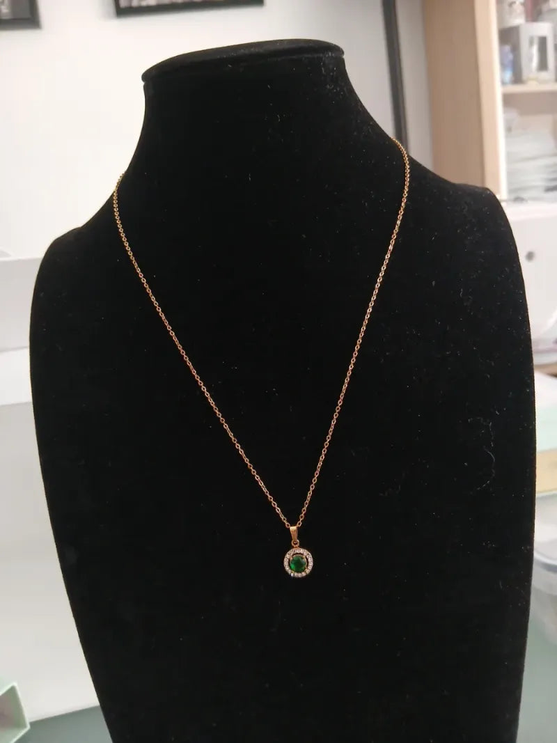 Collar Acero Dorado Dije Verde