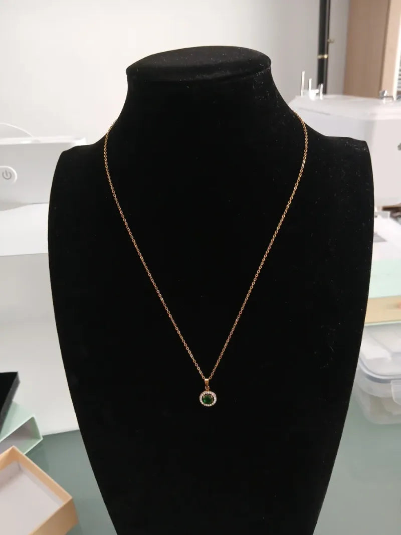 Collar Acero Dorado Dije Verde