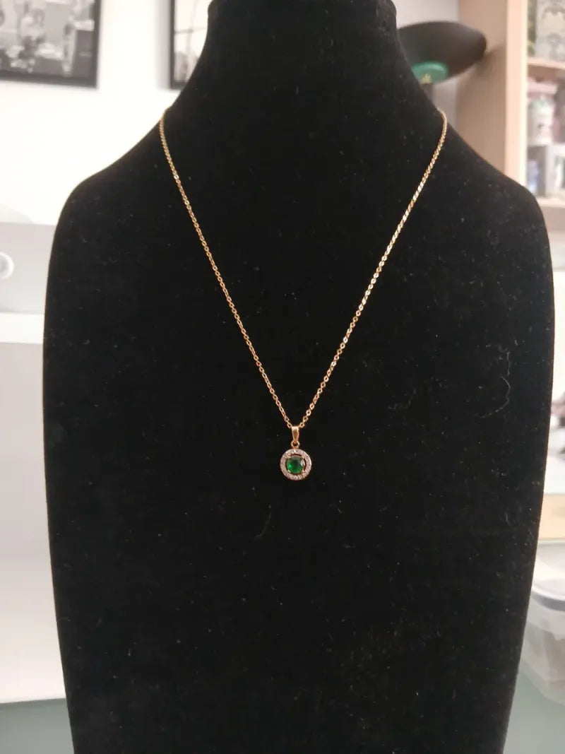 Collar Acero Dorado Dije Verde