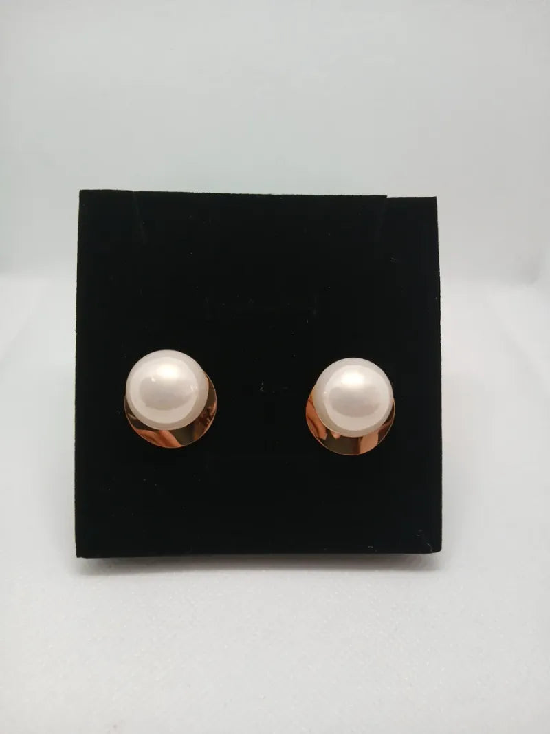 Aretes Perla Grande Acero Dorado