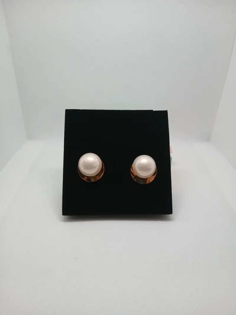 Aretes Perla Grande Acero Dorado