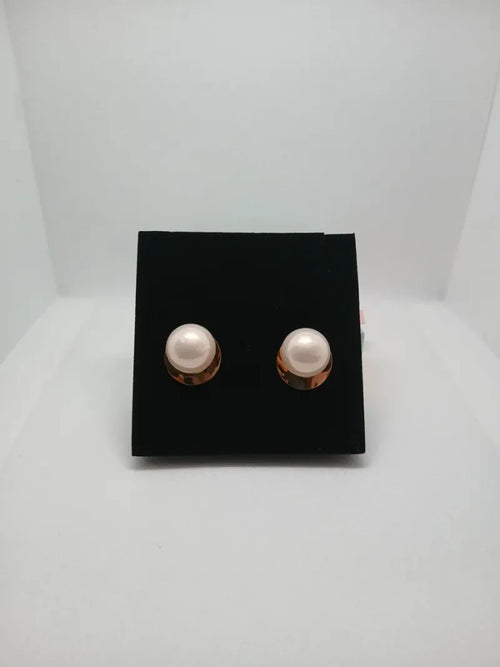 Aretes Perla Grande Acero Dorado