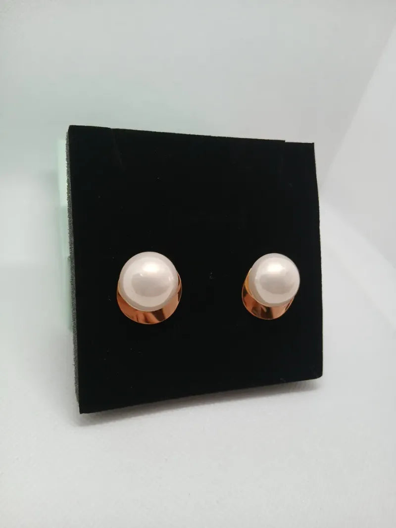 Aretes Perla Grande Acero Dorado