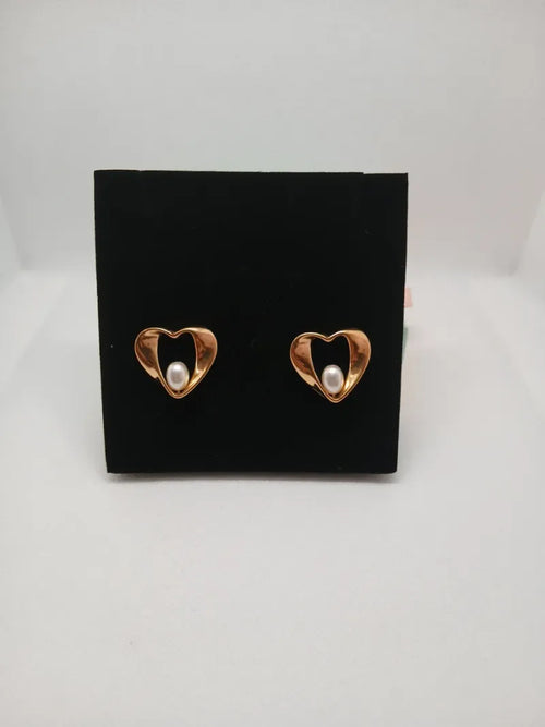 Aretes Corazón con Perla Acero Dorado