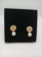 Aretes Elegantes Acero Dorado Perla