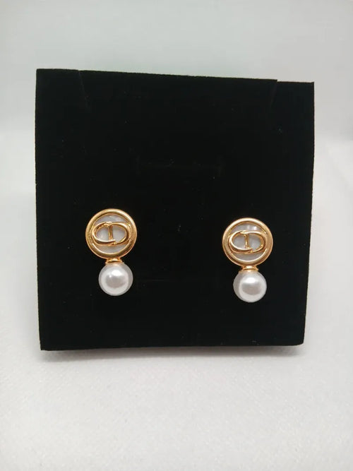 Aretes Elegantes Acero Dorado Perla