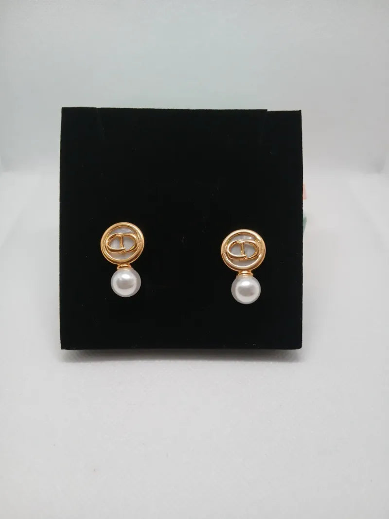 Aretes Elegantes Acero Dorado Perla
