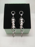 Pendientes Largos Perlas y Brillante Acero