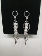 Pendientes Largos Perlas y Brillante Acero