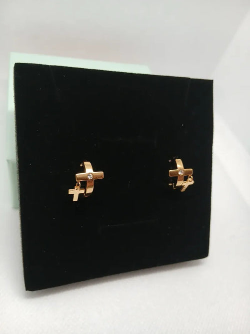 Aretes Candonga Doble Cruz Acero Dorado