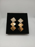 Aretes Largos Acero Dorado con Piedras