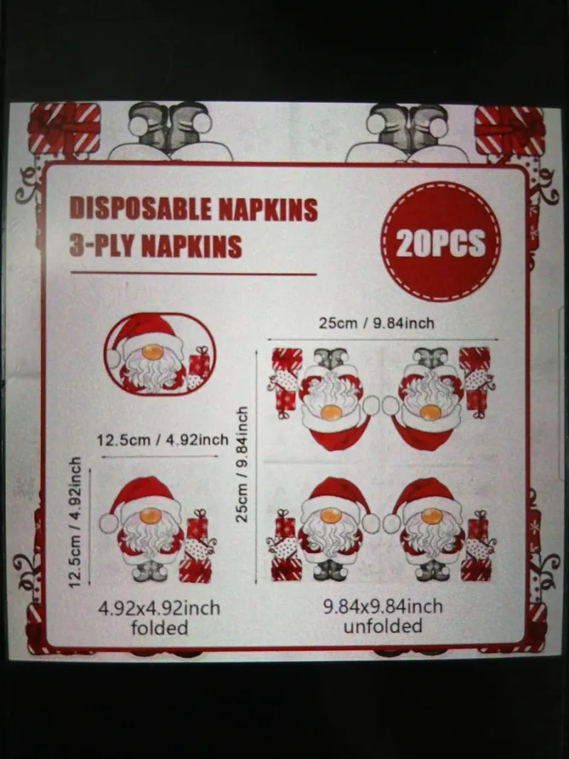 20 Servilletas Papel Navidad Gnomo 3 Capas