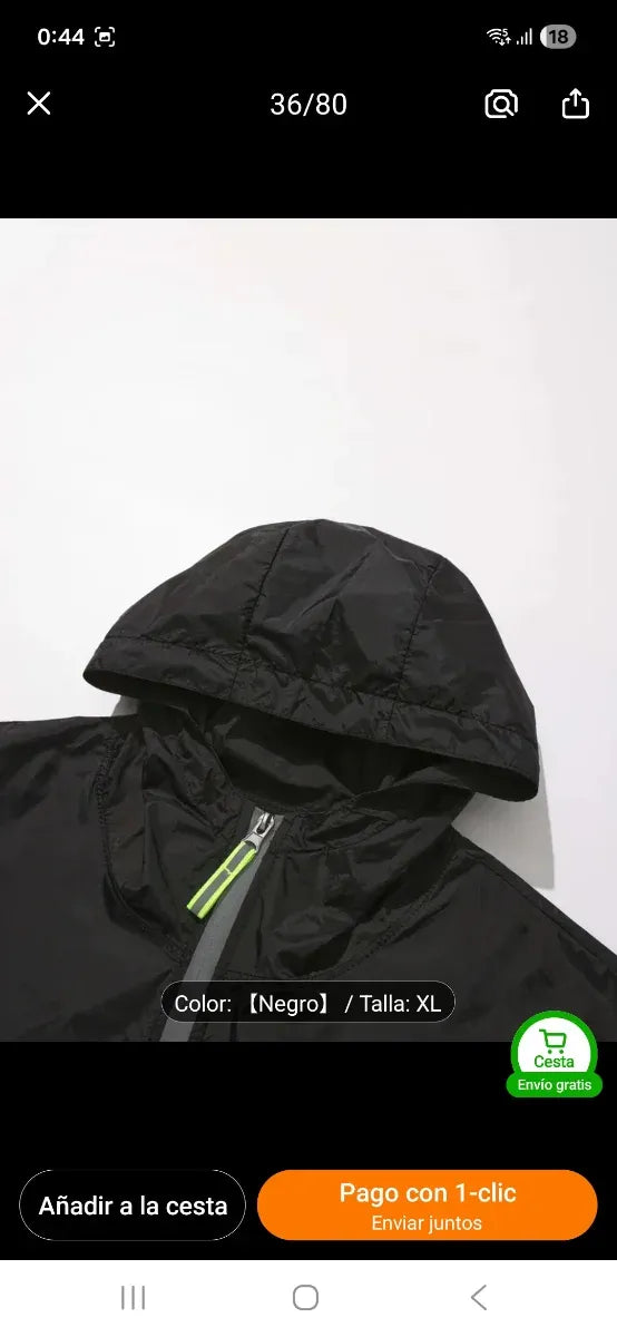 Chaqueta Verano Negra con Capucha Talla L y XL